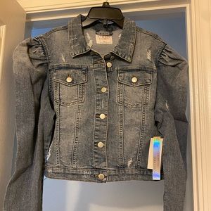 NWT denim puff shoulder jacket junior size XL